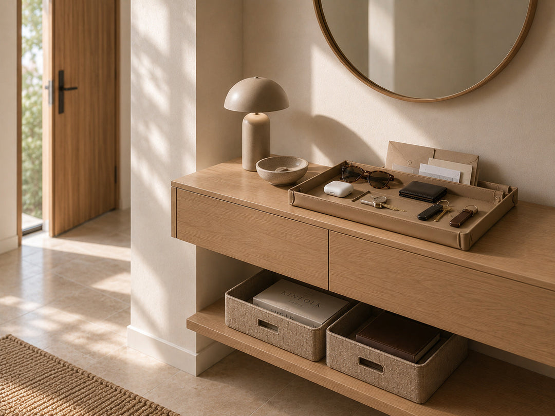 OUMANDA Clear the Clutter – Organised entryway console with neatly stored everyday essentials