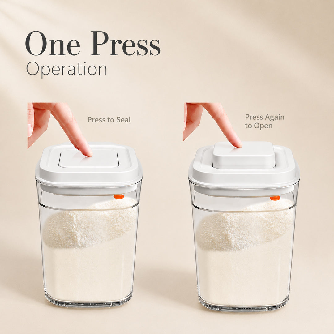 One press operation showing how to seal and open the airtight food storage container