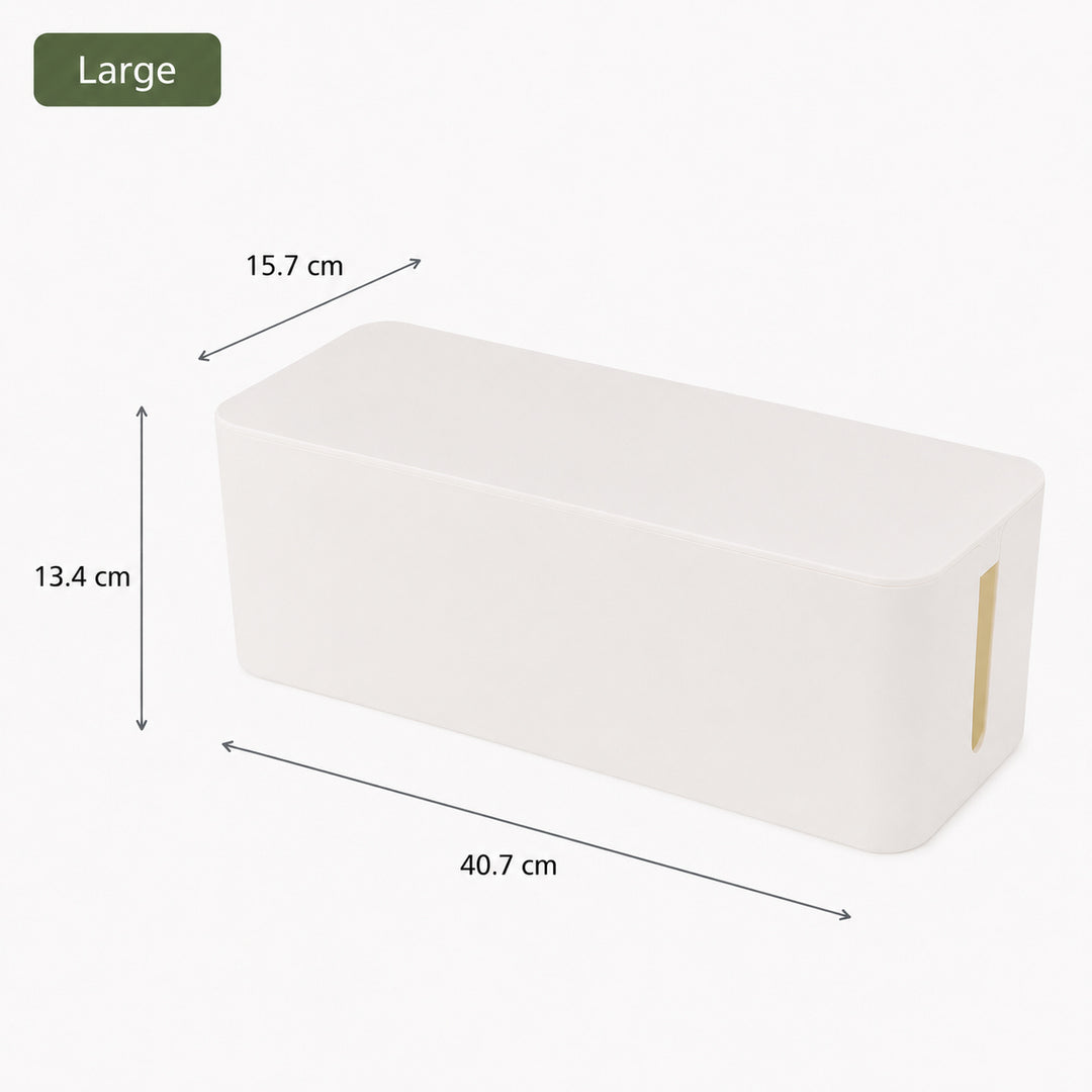 Large white Cable Management Box with Lid measuring 40.7 × 15.7 × 13.4 cm