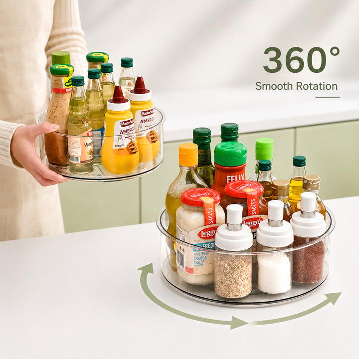 Clear Lazy Susan Turntable with smooth 360° rotating design for easy access to kitchen essentials