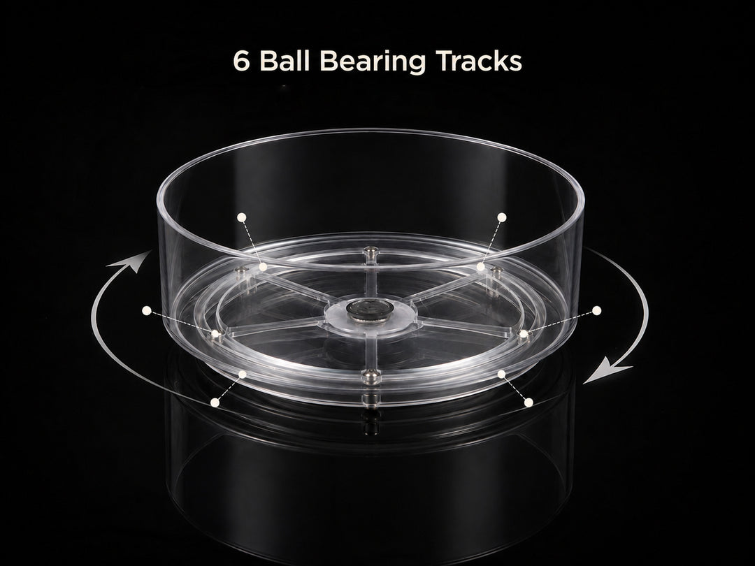 Clear Lazy Susan Turntable featuring 6 ball bearing tracks for smooth and stable 360° rotation