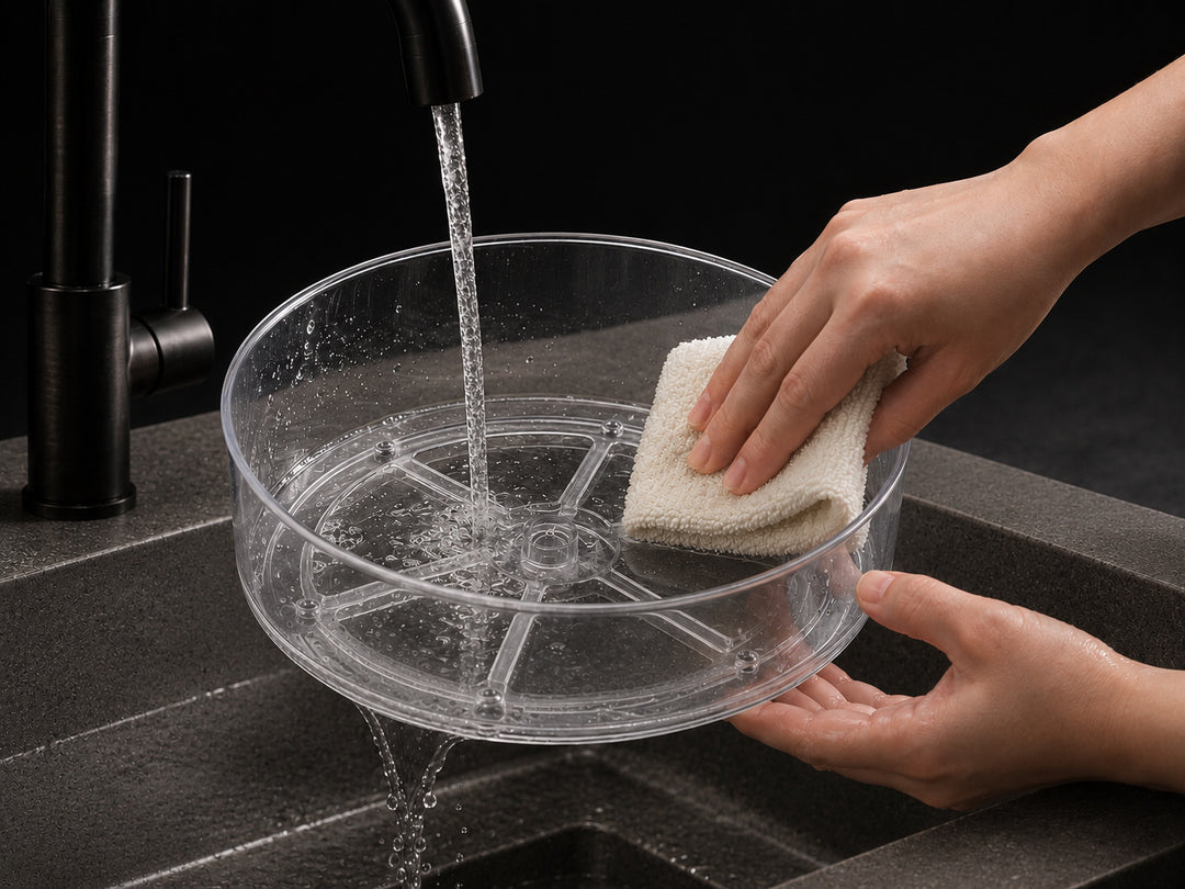 Clear Lazy Susan Turntable with a smooth surface for quick and easy cleaning
