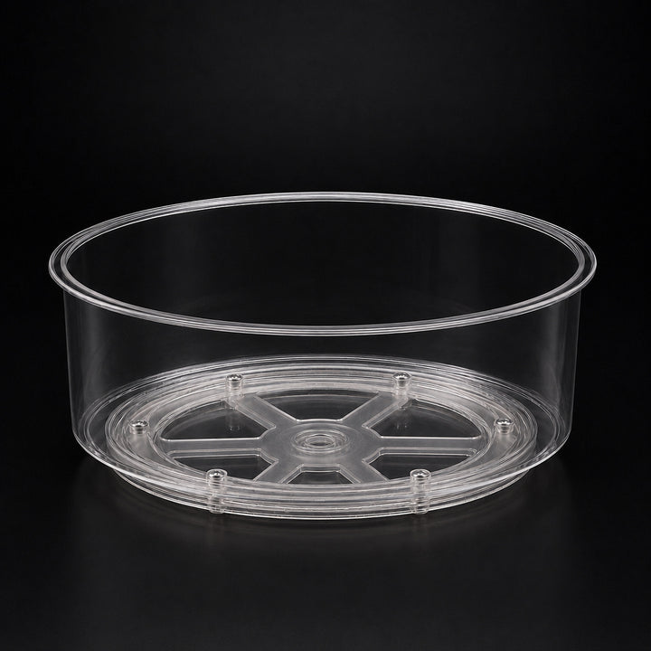 Clear Lazy Susan Turntable large 31 cm on a dark studio background