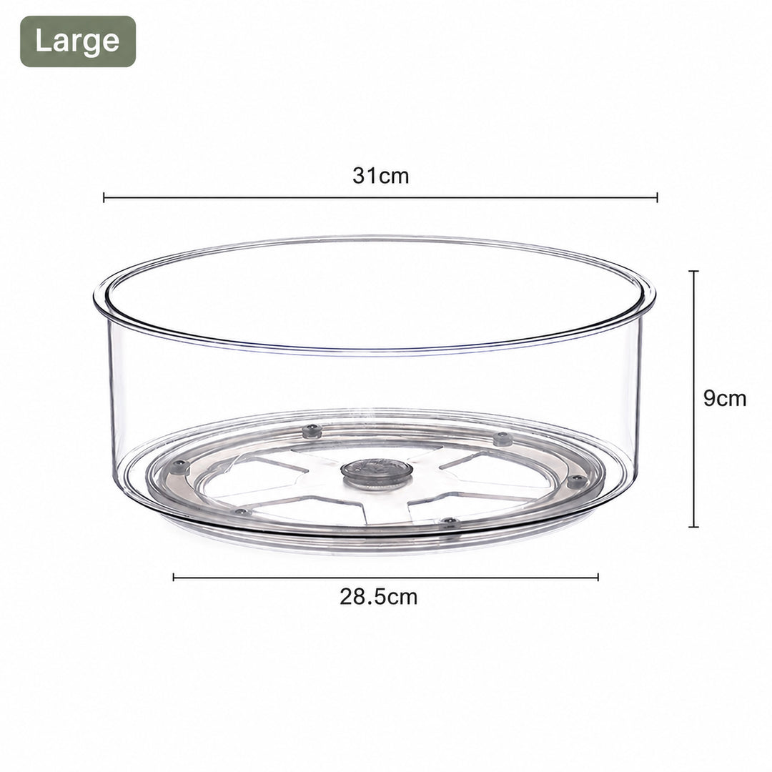 Clear Lazy Susan Turntable in Large size with product dimensions (31 cm diameter, 9 cm height)