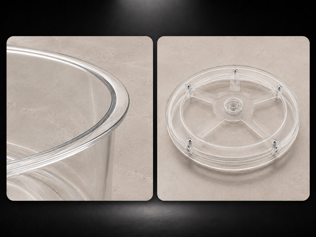 Clear Lazy Susan Turntable with smooth rounded edges and anti-slip base design