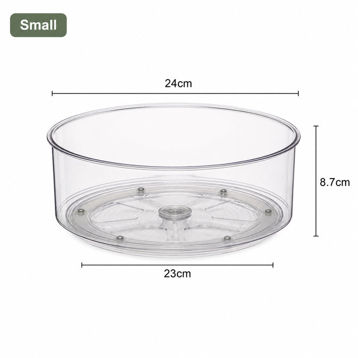 Clear Lazy Susan Turntable in Small size with product dimensions (24 cm diameter, 8.7 cm height)