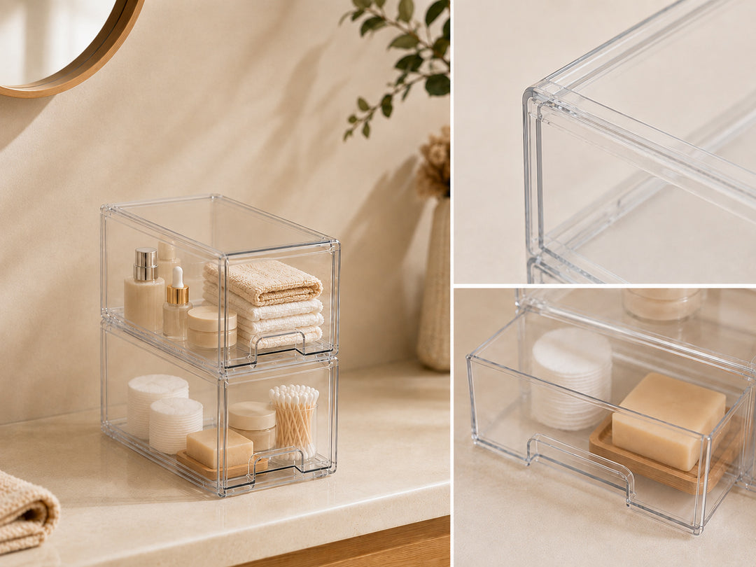 Clear Stackable Storage Drawers with clear visibility and smooth rounded edges
