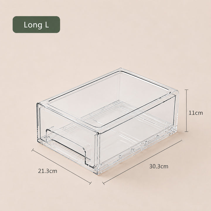 Clear Stackable Storage Drawers Long L size 30.3 × 21.3 × 11 cm