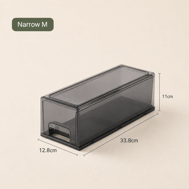 Clear Stackable Storage Drawers - Narrow M dimensions 33.8 × 12.8 × 11 cm (Smoke Grey)