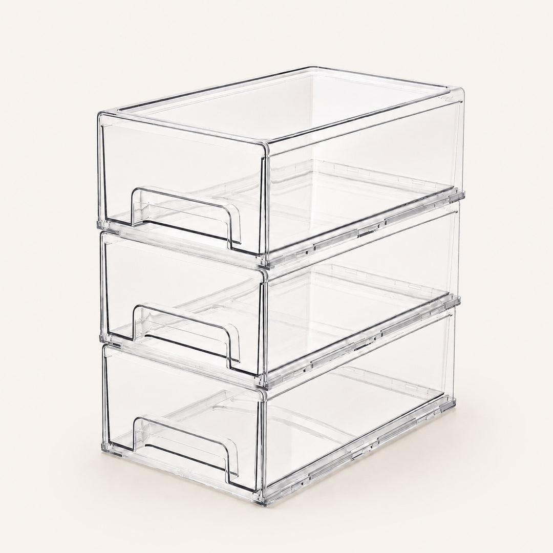 Clear Stackable Storage Drawers in a stacked configuration