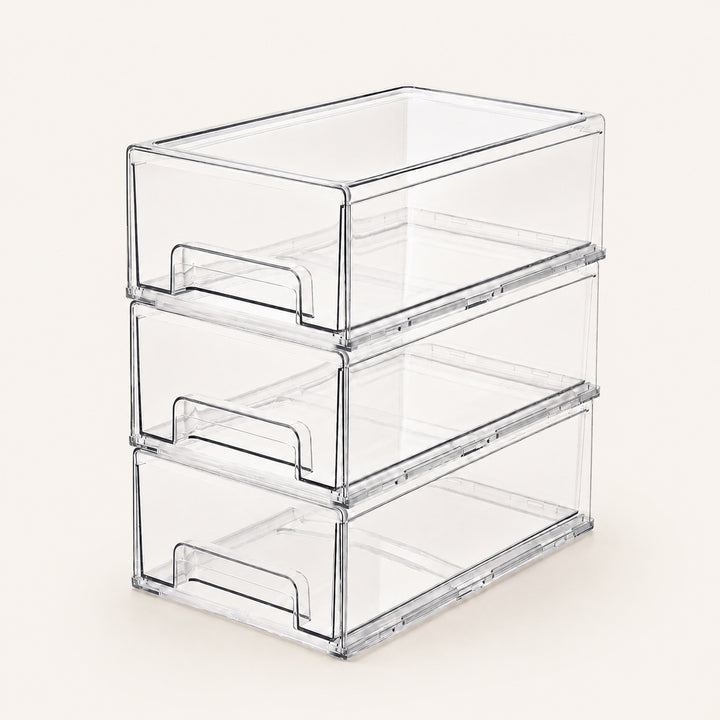 Clear Stackable Storage Drawers in a stacked configuration