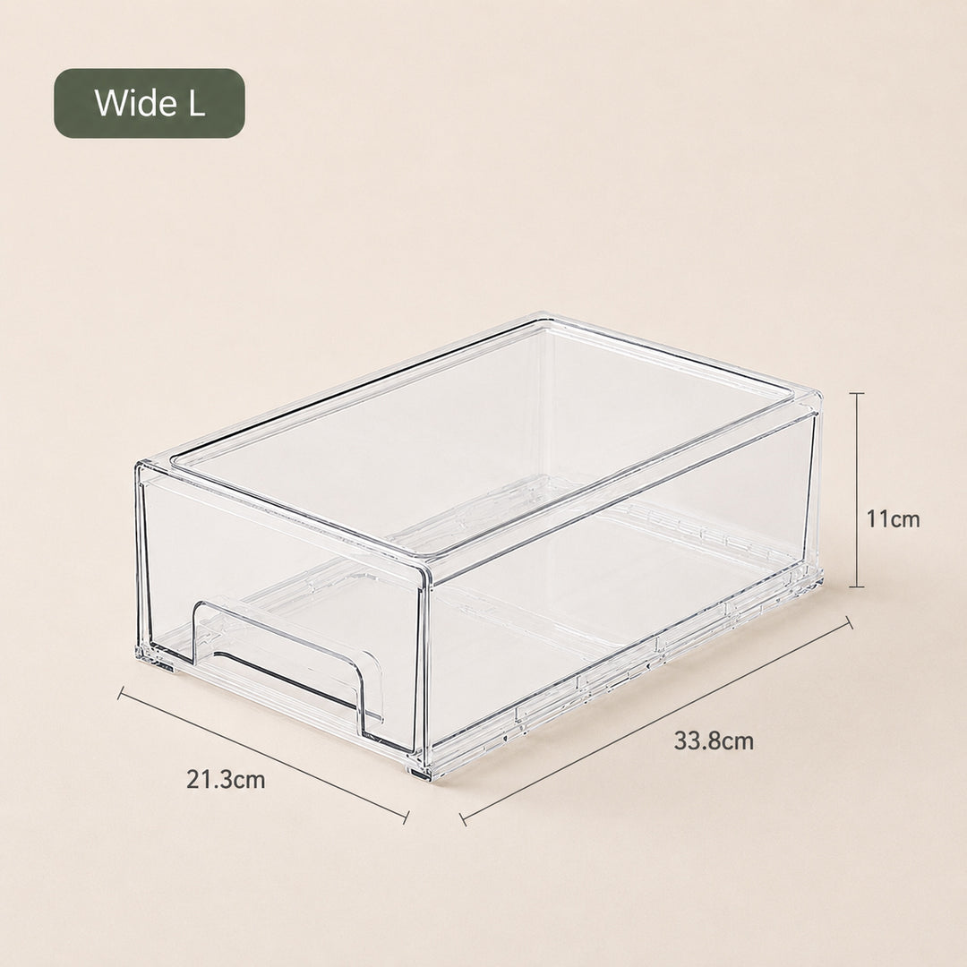 Clear Stackable Storage Drawers – Wide L (33.8 × 21.3 × 11 cm), Clear