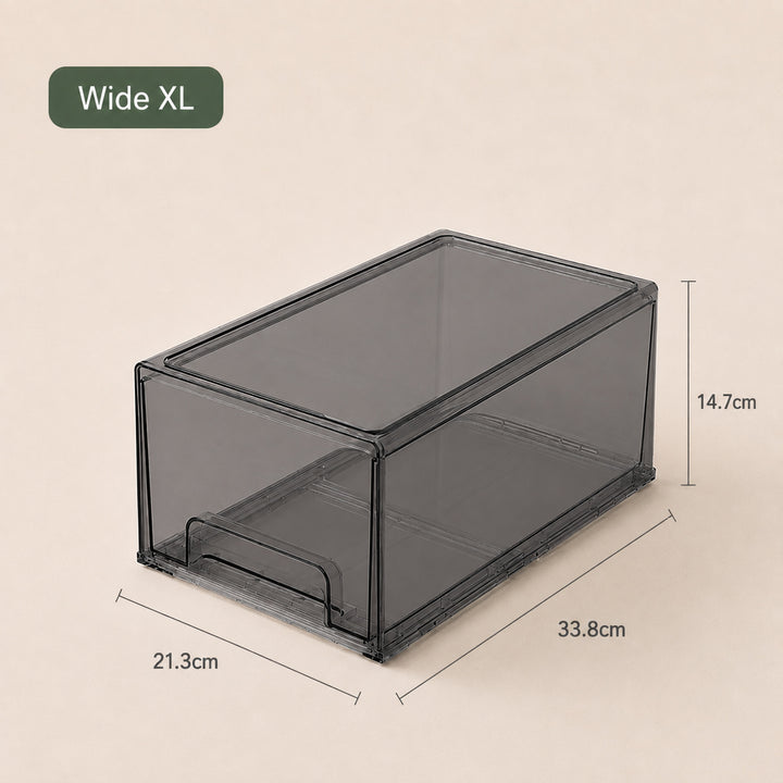 Clear Stackable Storage Drawers – Wide XL (33.8 × 21.3 × 14.7 cm), Smoke Grey