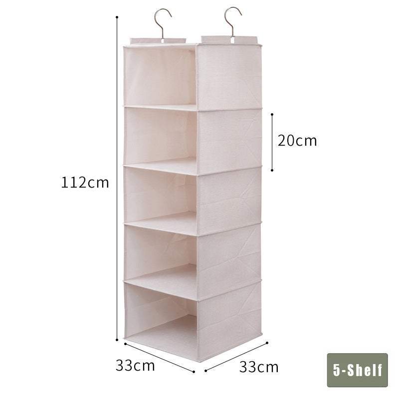 Off-White Hanging Wardrobe Organizer 5-Shelf dimensions 33 × 33 × 112 cm