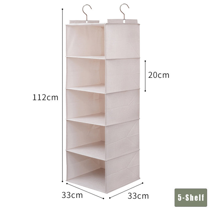 Off-White Hanging Wardrobe Organizer 5-Shelf dimensions 33 × 33 × 112 cm