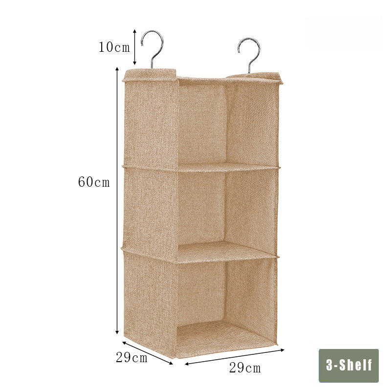 Champagne 3-shelf hanging wardrobe organizer with 29 × 29 cm shelves and 60 cm height