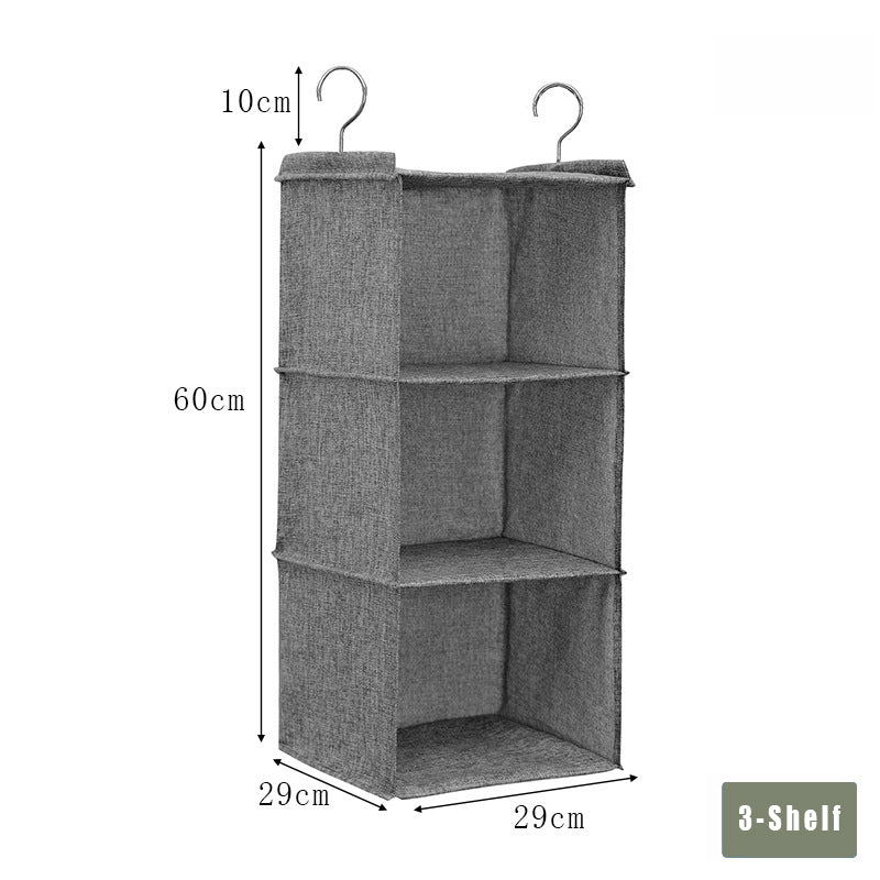Grey 3-shelf hanging wardrobe organizer with 29 × 29 cm shelves and 60 cm height