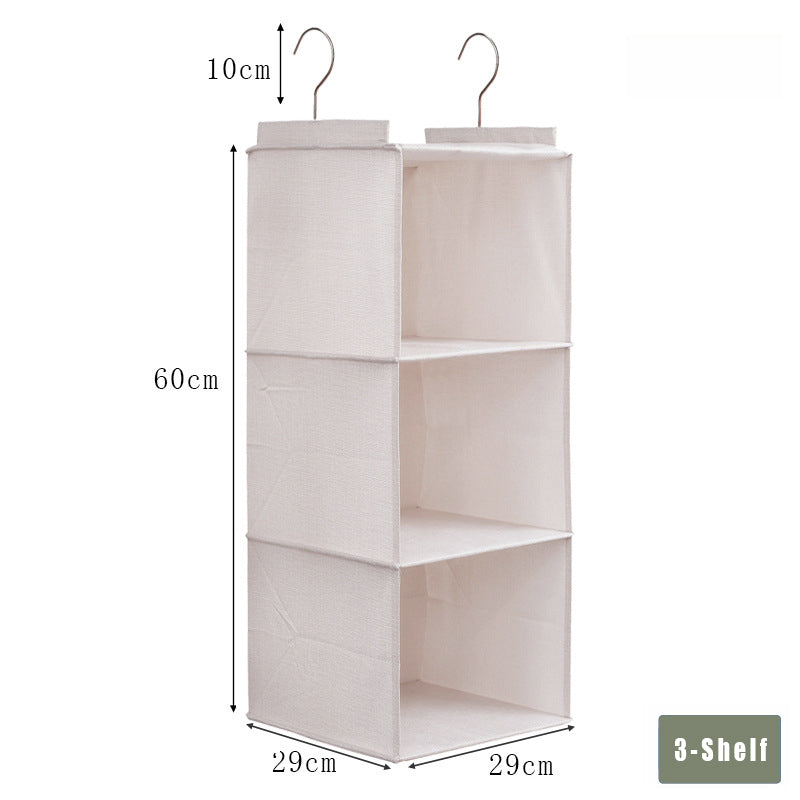 Off-white 3-shelf hanging wardrobe organizer with 29 × 29 cm shelves and 60 cm height