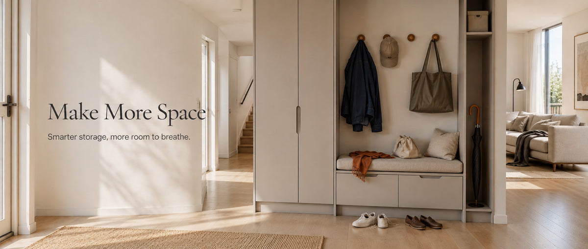 Modern entryway with built-in storage and an open walkway for a more spacious home