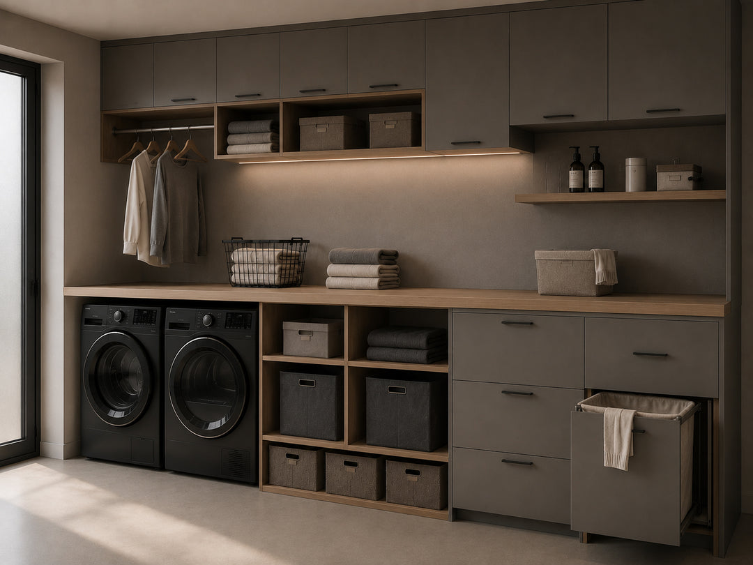 OUMANDA Shop by Problem – Keep It Within Reach with a thoughtfully organised laundry folding station featuring built-in storage and everyday essentials within easy reach.