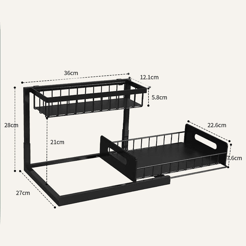 Pull-Out Under Sink Organizer in Black with product dimensions in cm