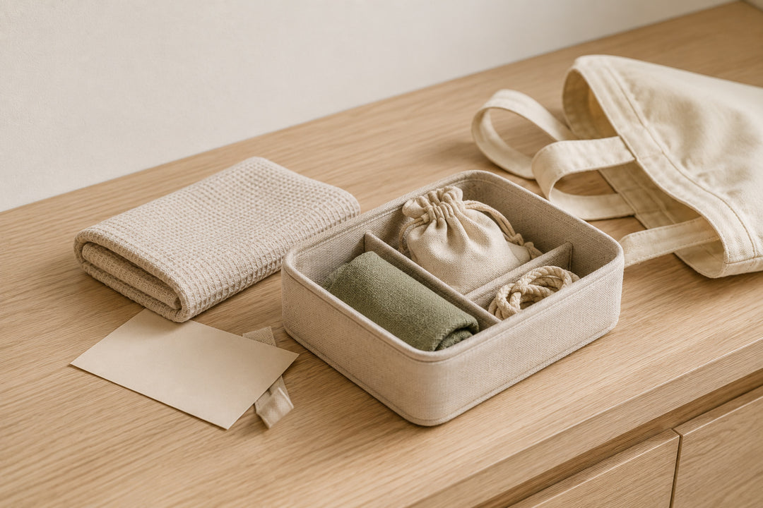 Organised everyday essentials in a soft fabric storage organiser