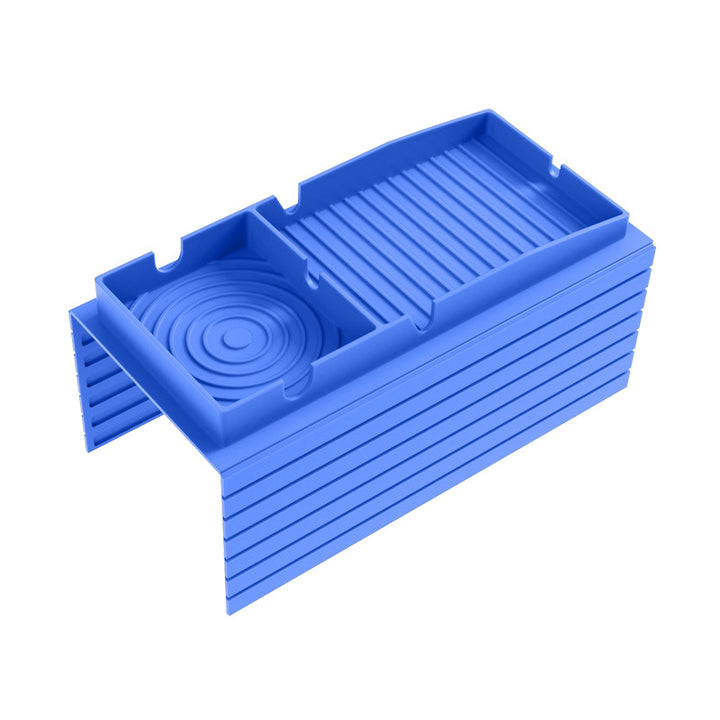 Deep Blue Silicone Sofa Armrest Tray with integrated cup holder