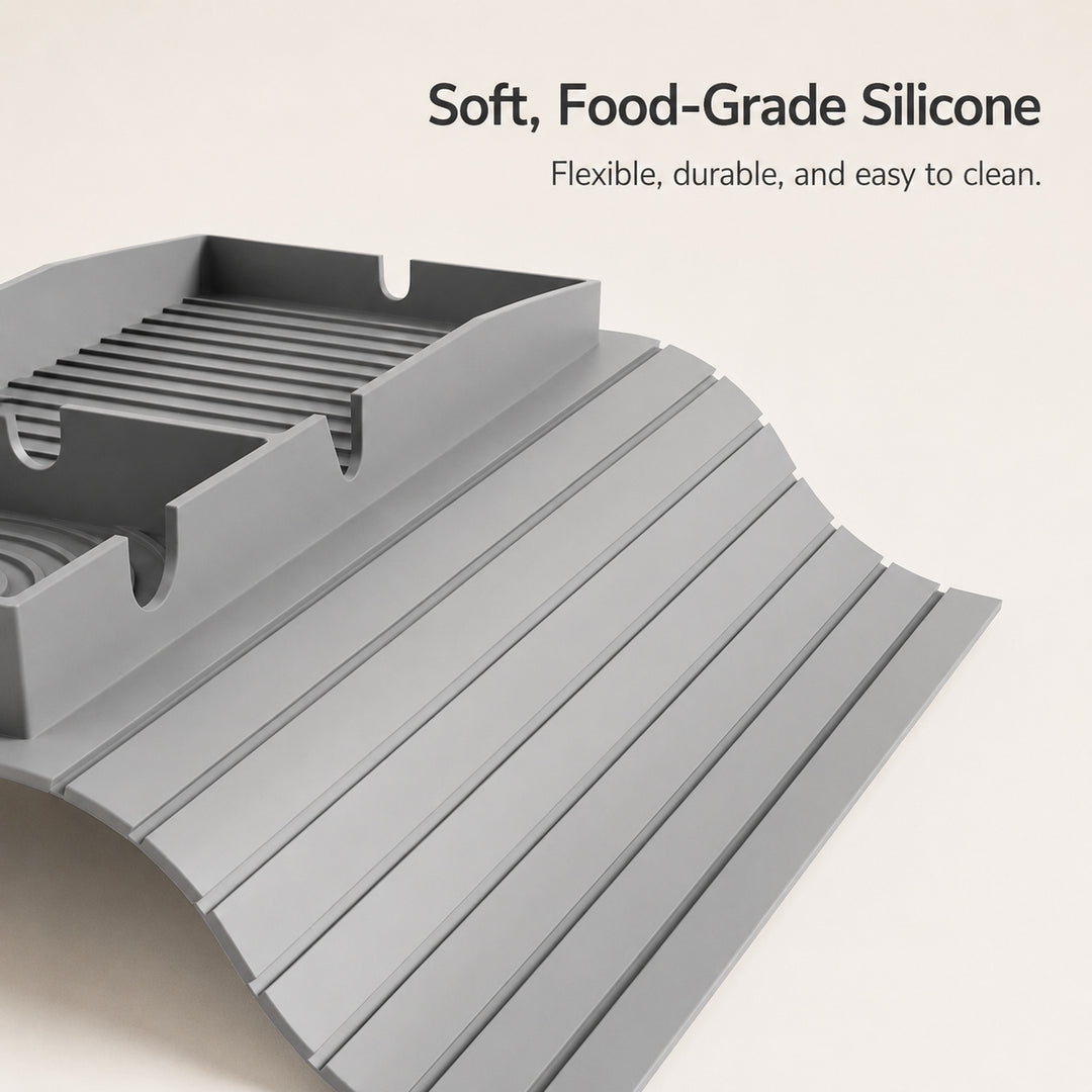 Silicone Sofa Armrest Tray showing soft, flexible food-grade silicone material